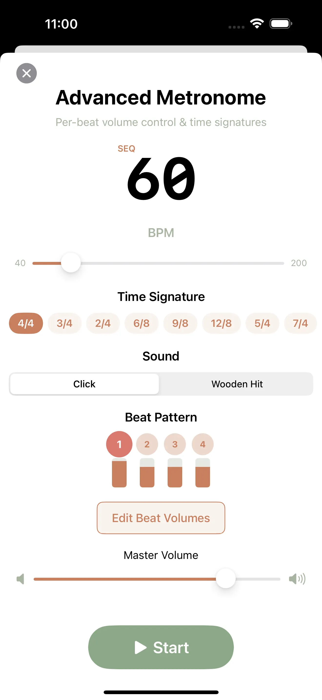 Fretboard Origin Advanced Metronome on iPhone with pattern sequencing controls