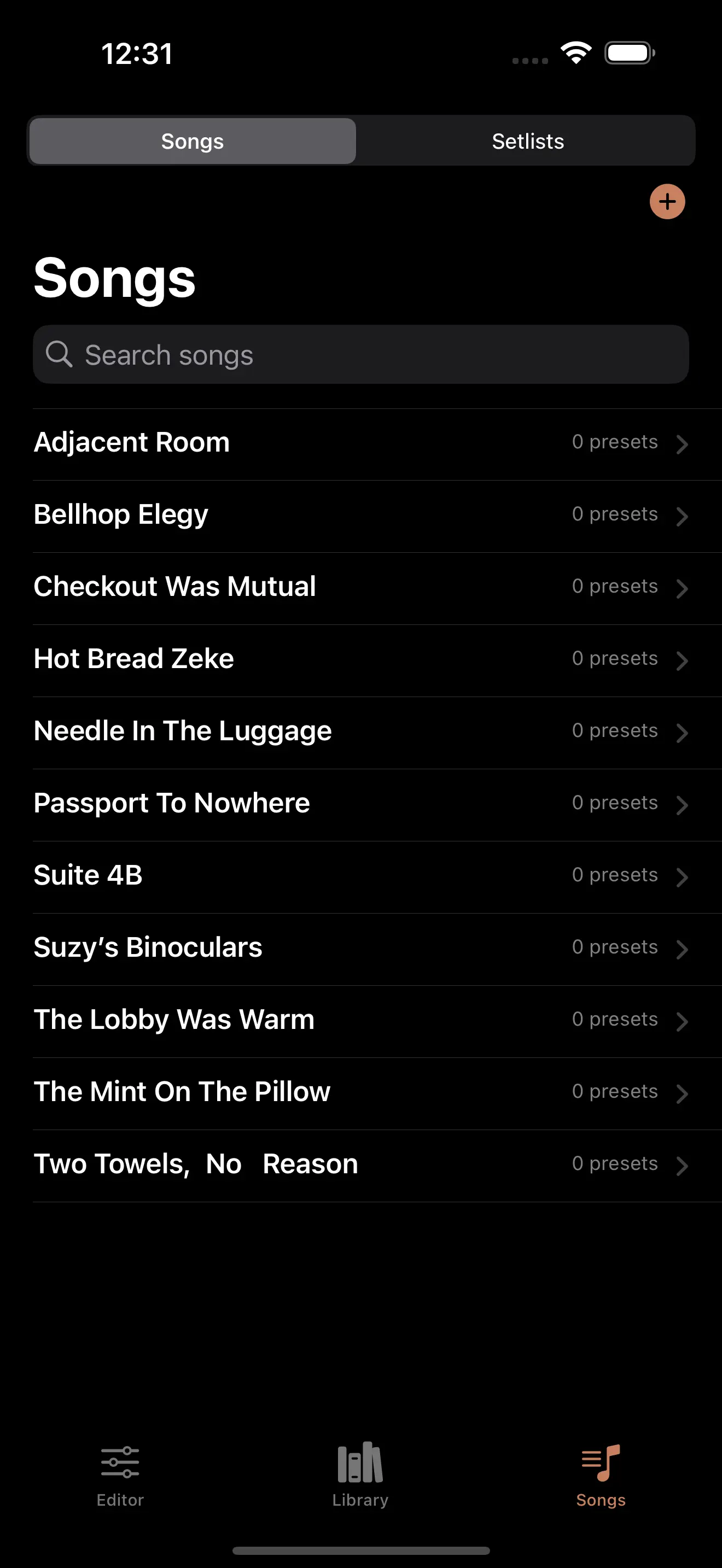 PedalEditor Songs library on iPhone
