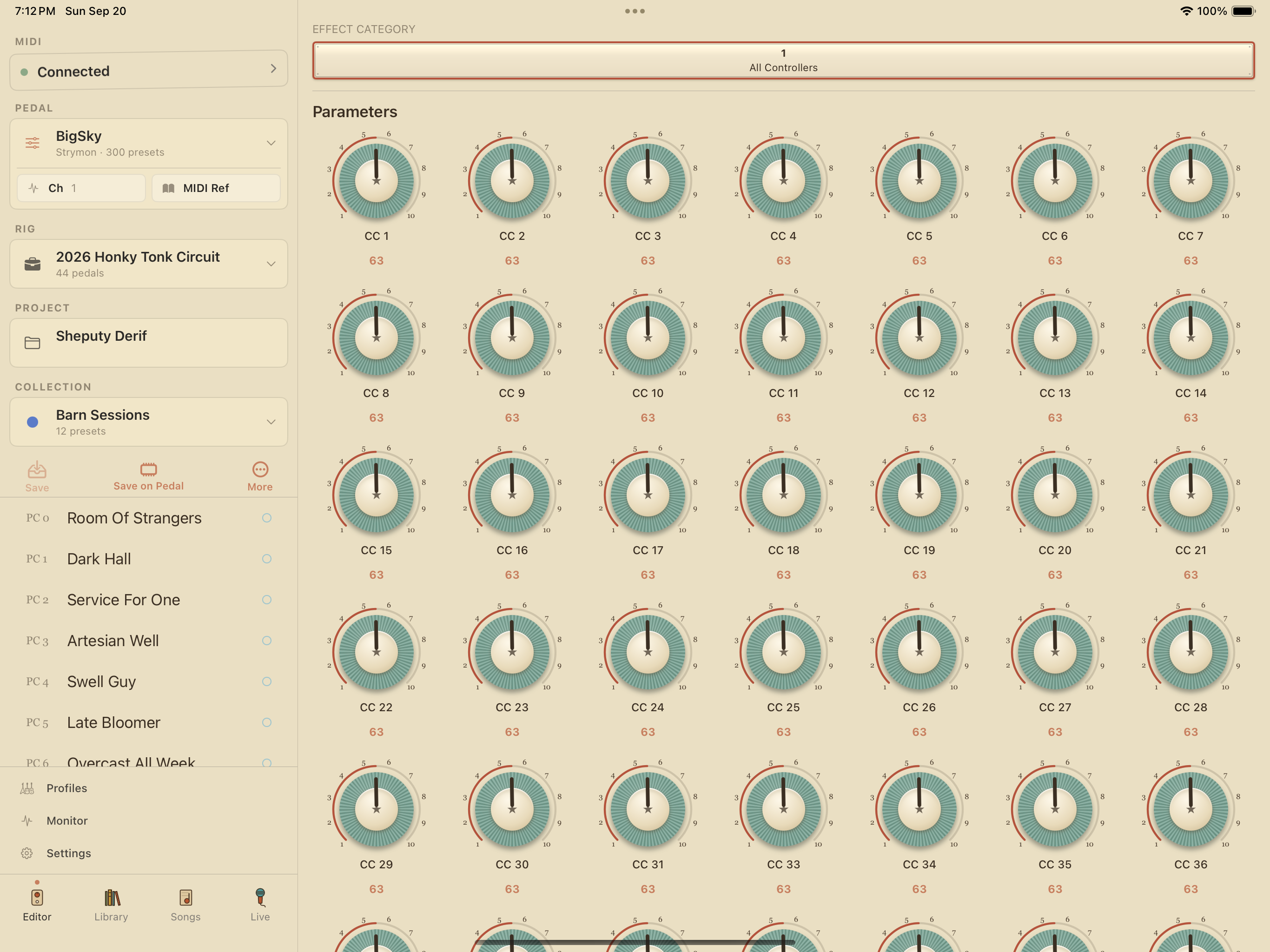 Strymon BigSky on iPad in PedalEditor