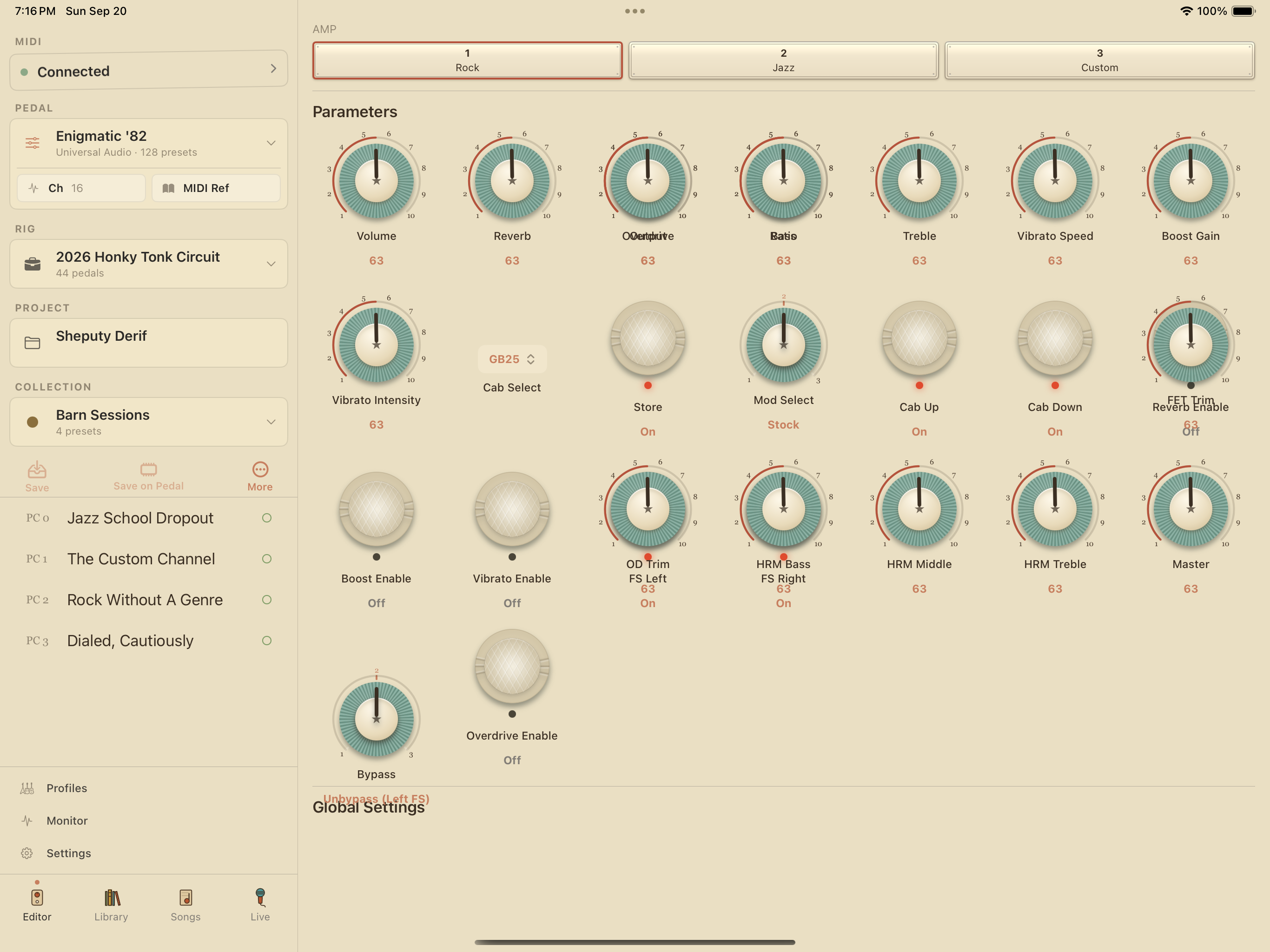 UAFX Enigmatic '82 on iPad in PedalEditor
