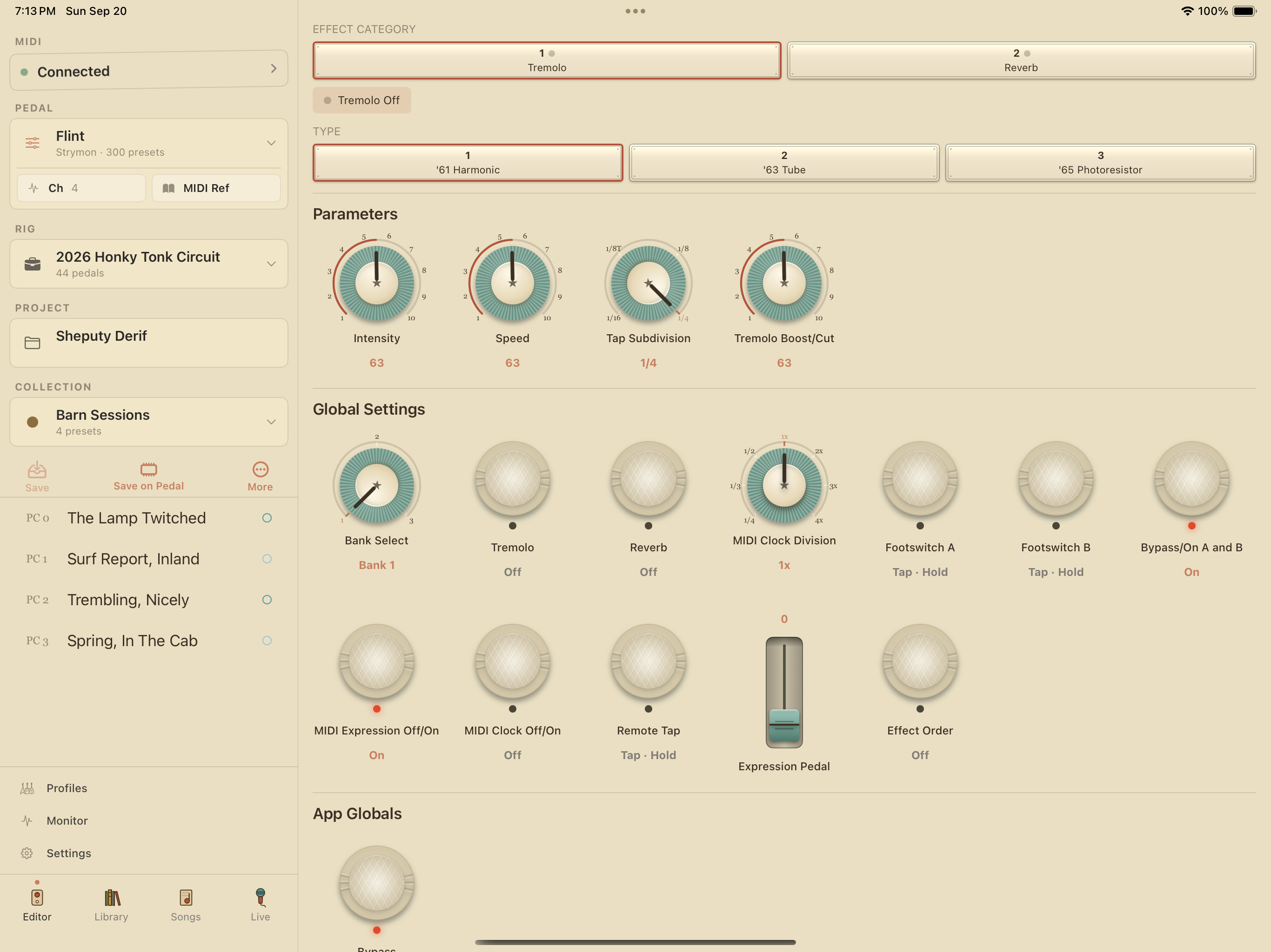 Strymon Flint on iPad in PedalEditor
