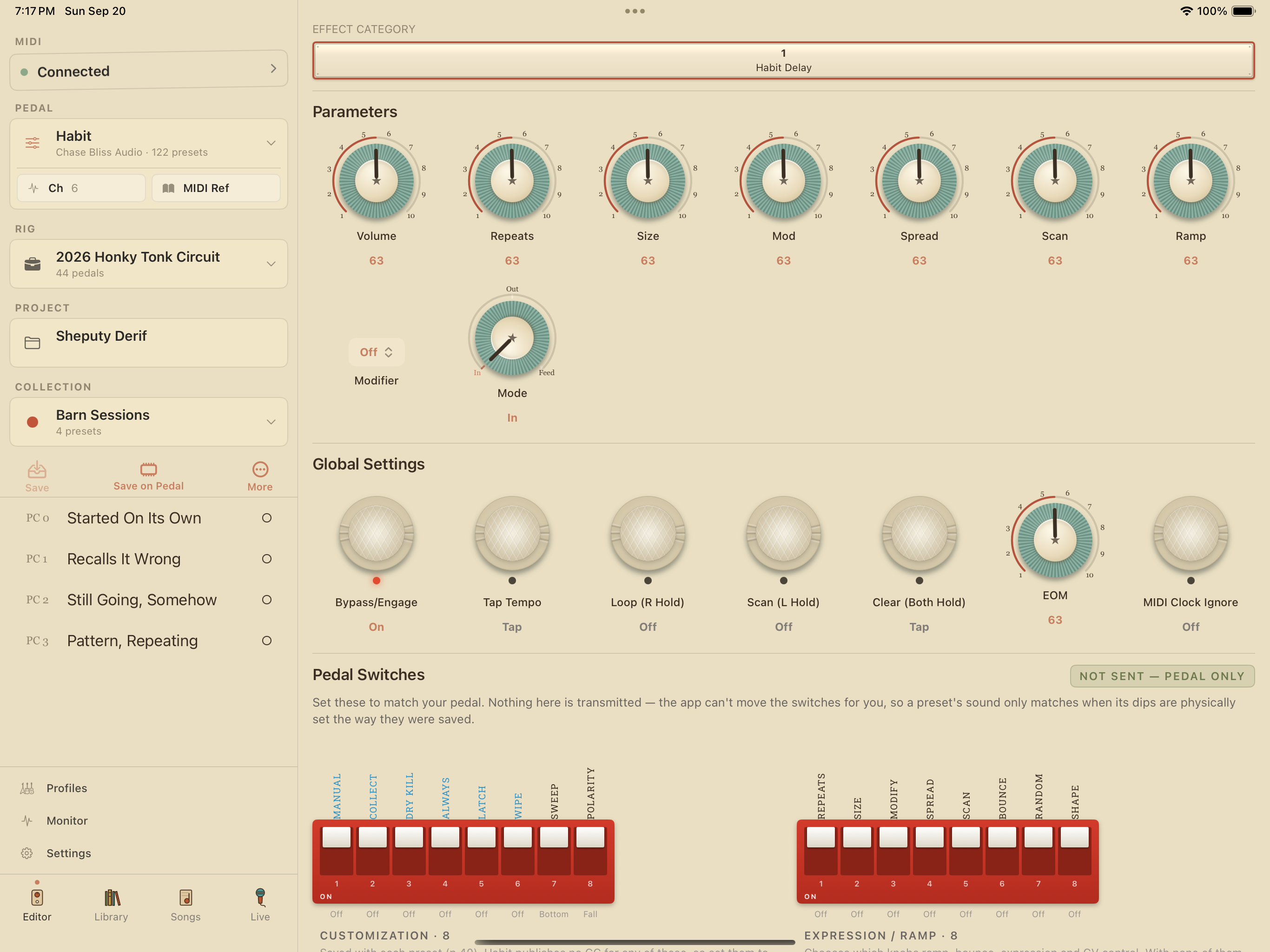 Chase Bliss Habit on iPad in PedalEditor