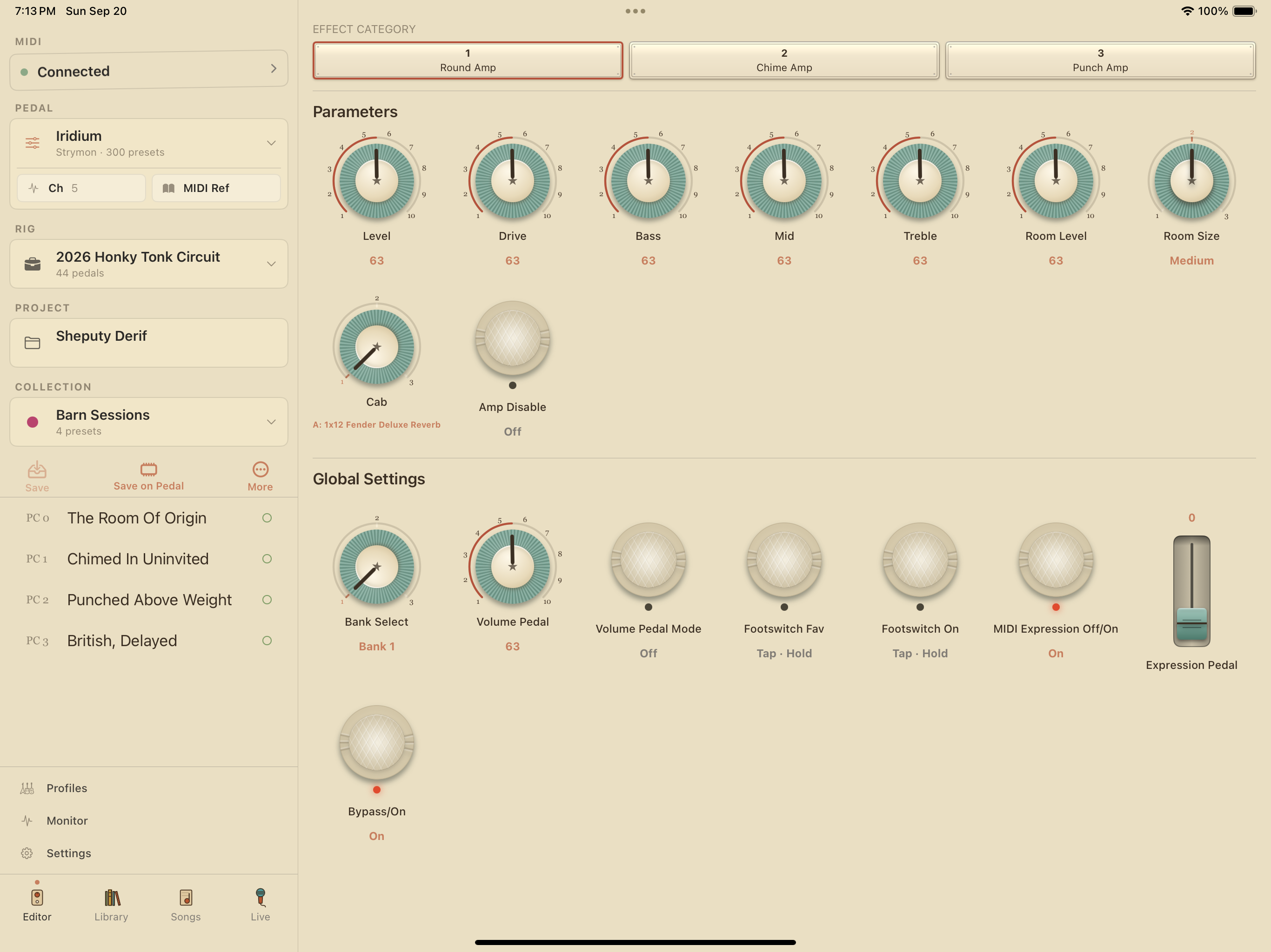 Strymon Iridium on iPad in PedalEditor