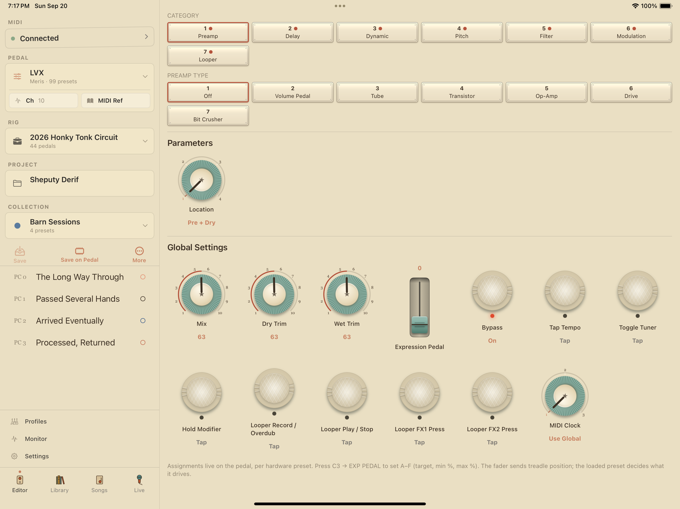 Meris LVX on iPad in PedalEditor