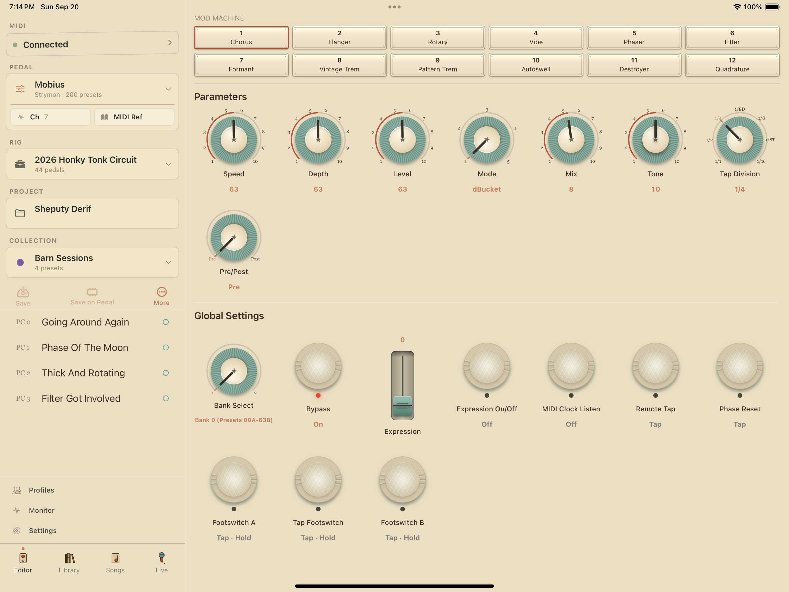 Strymon Mobius on iPad in PedalEditor