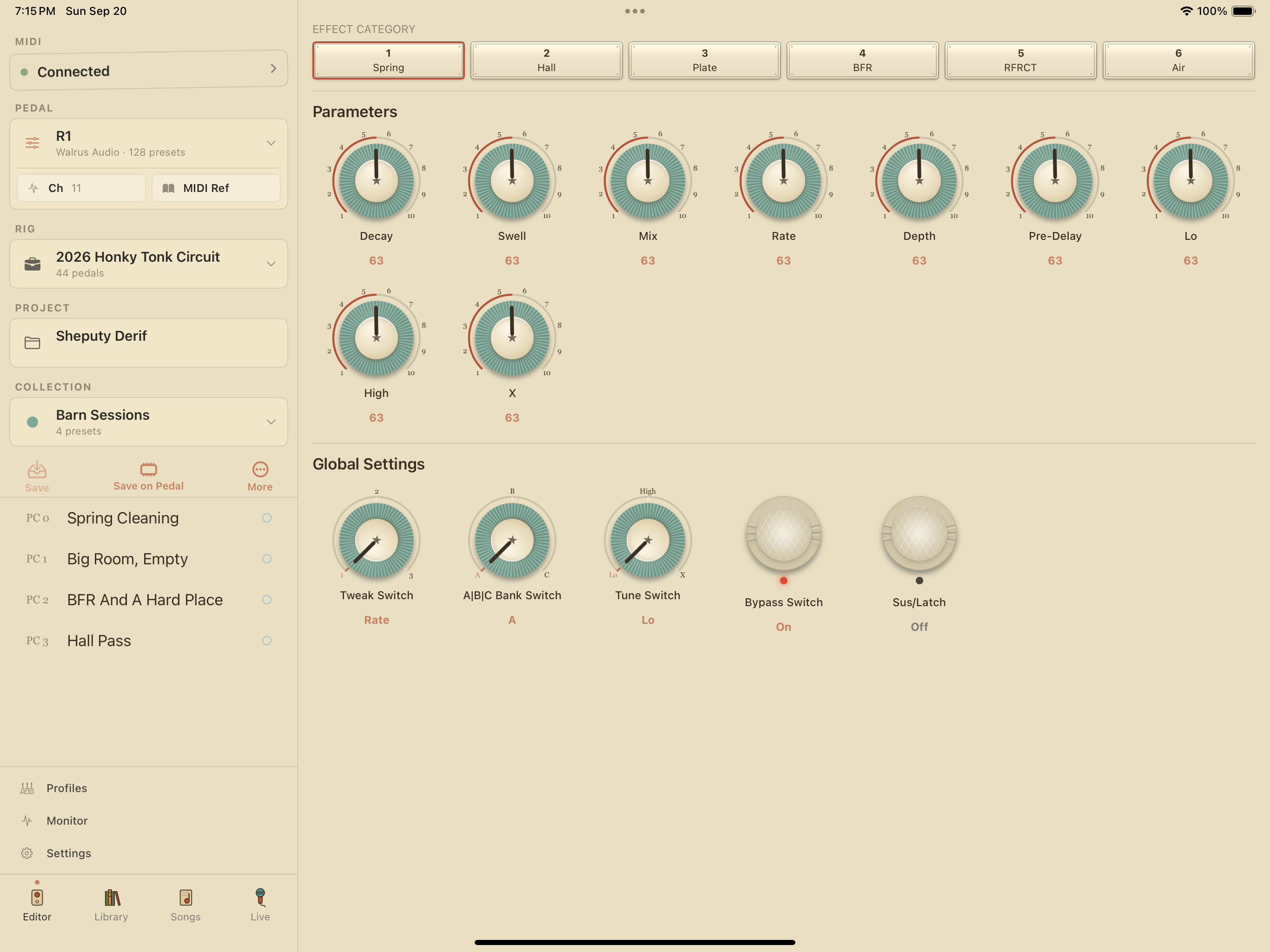 Walrus Audio R1 on iPad in PedalEditor