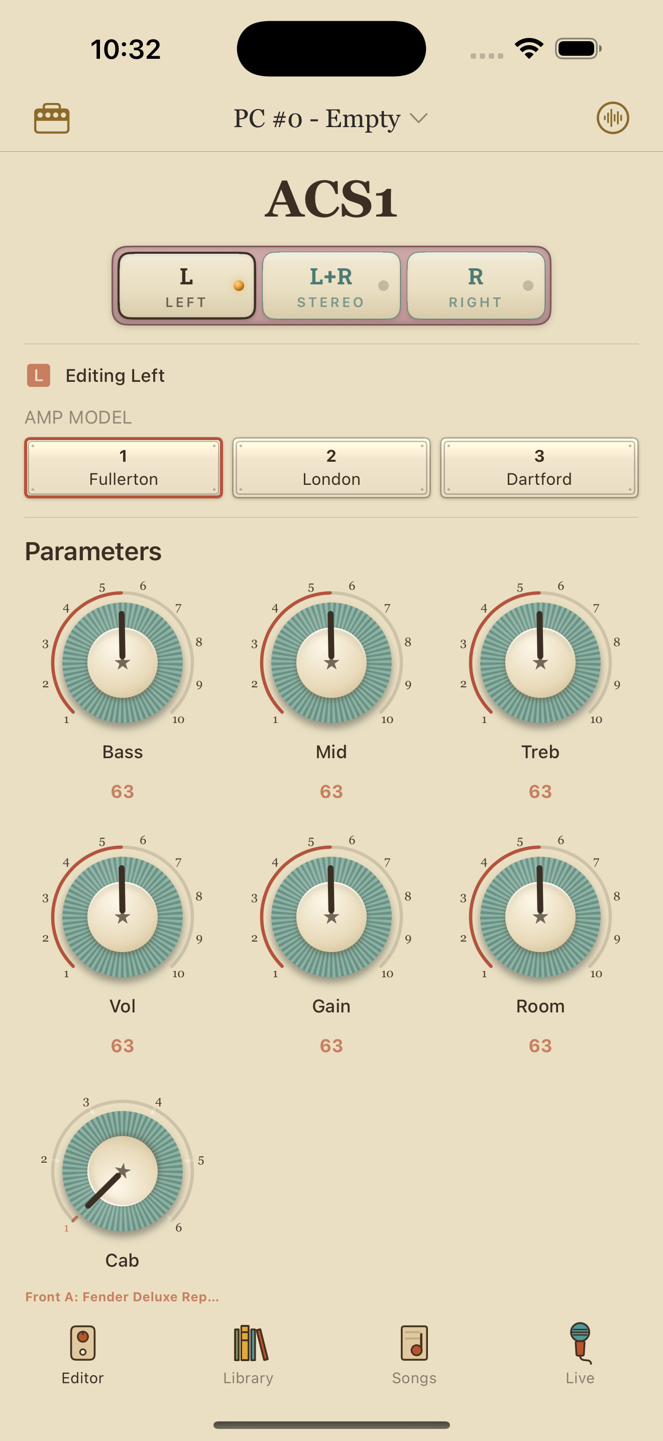 Walrus Audio ACS1 on iPhone in PedalEditor