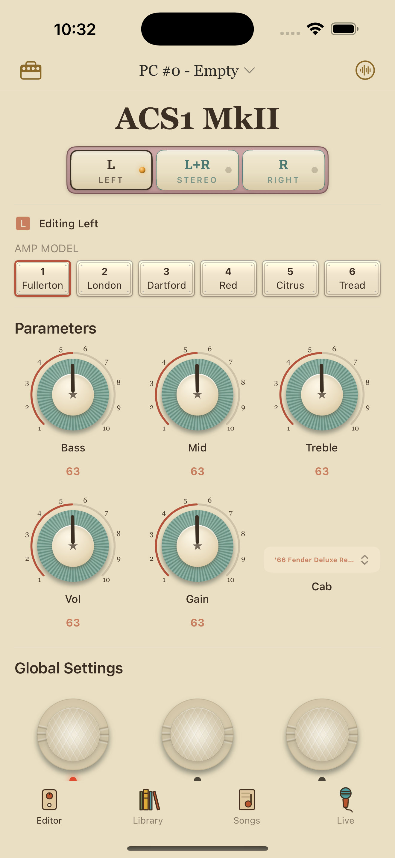 Walrus Audio ACS1 MkII on iPhone in PedalEditor