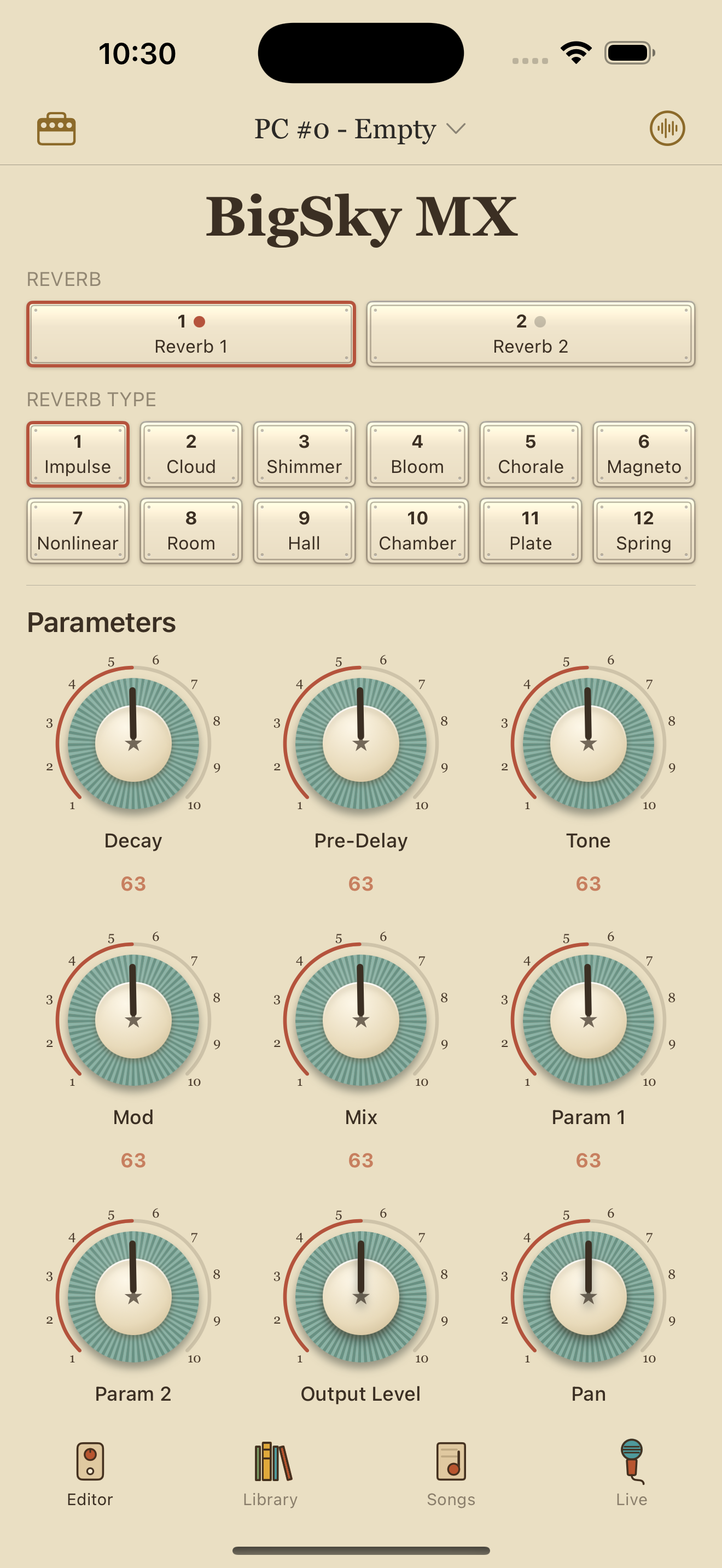 Strymon BigSky MX on iPhone in PedalEditor