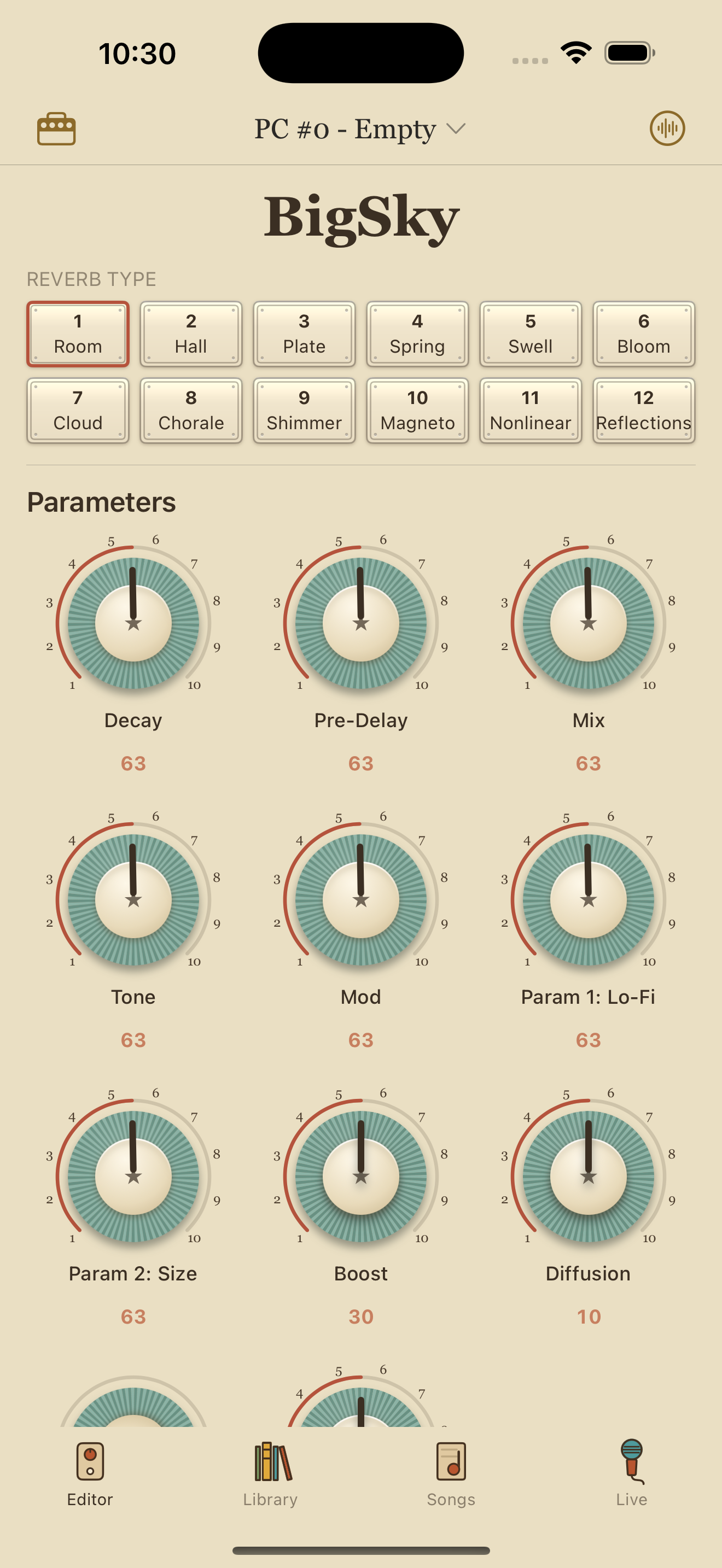 Strymon BigSky on iPhone in PedalEditor