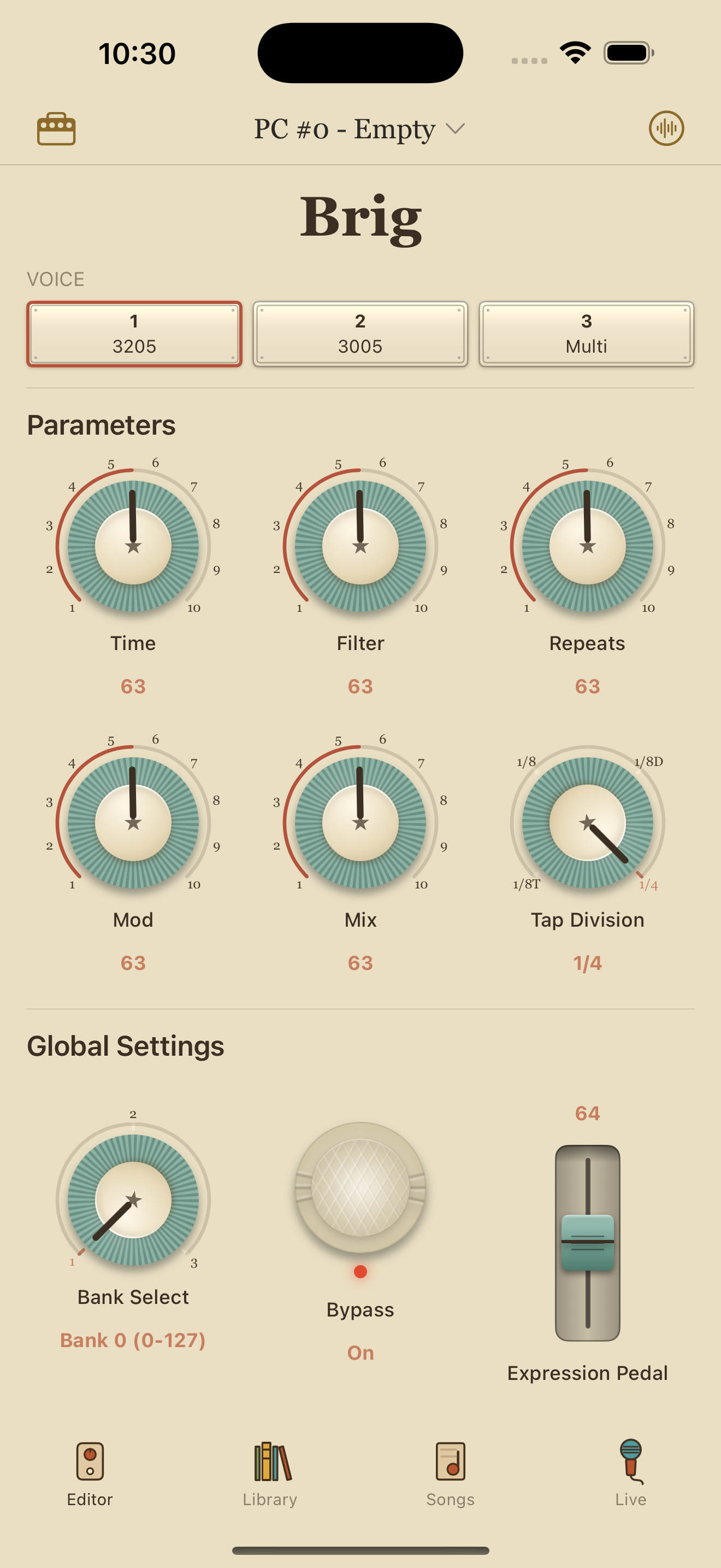 Strymon Brig on iPhone in PedalEditor