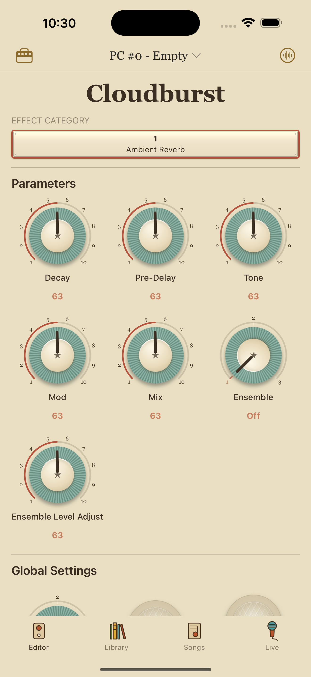 Strymon Cloudburst on iPhone in PedalEditor