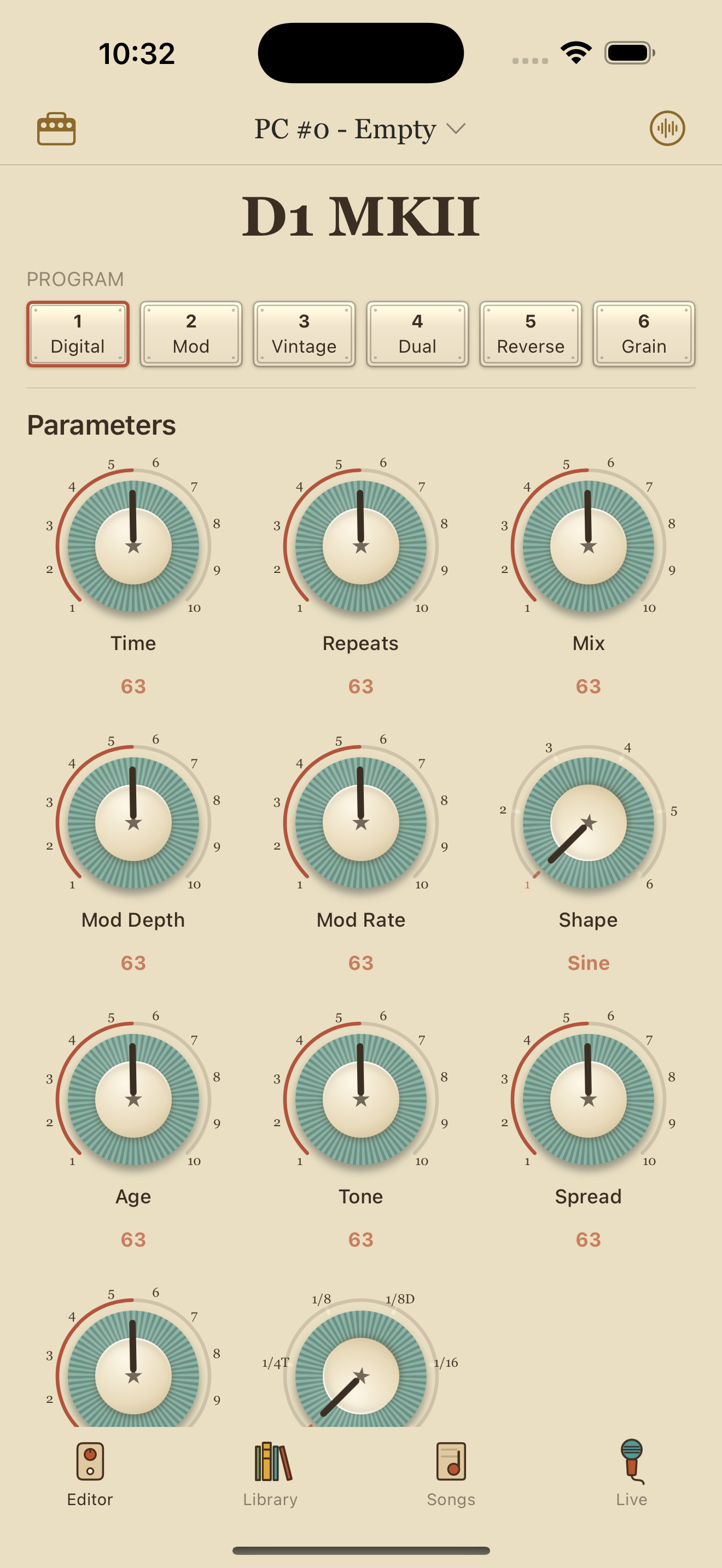 Walrus Audio D1 MkII on iPhone in PedalEditor