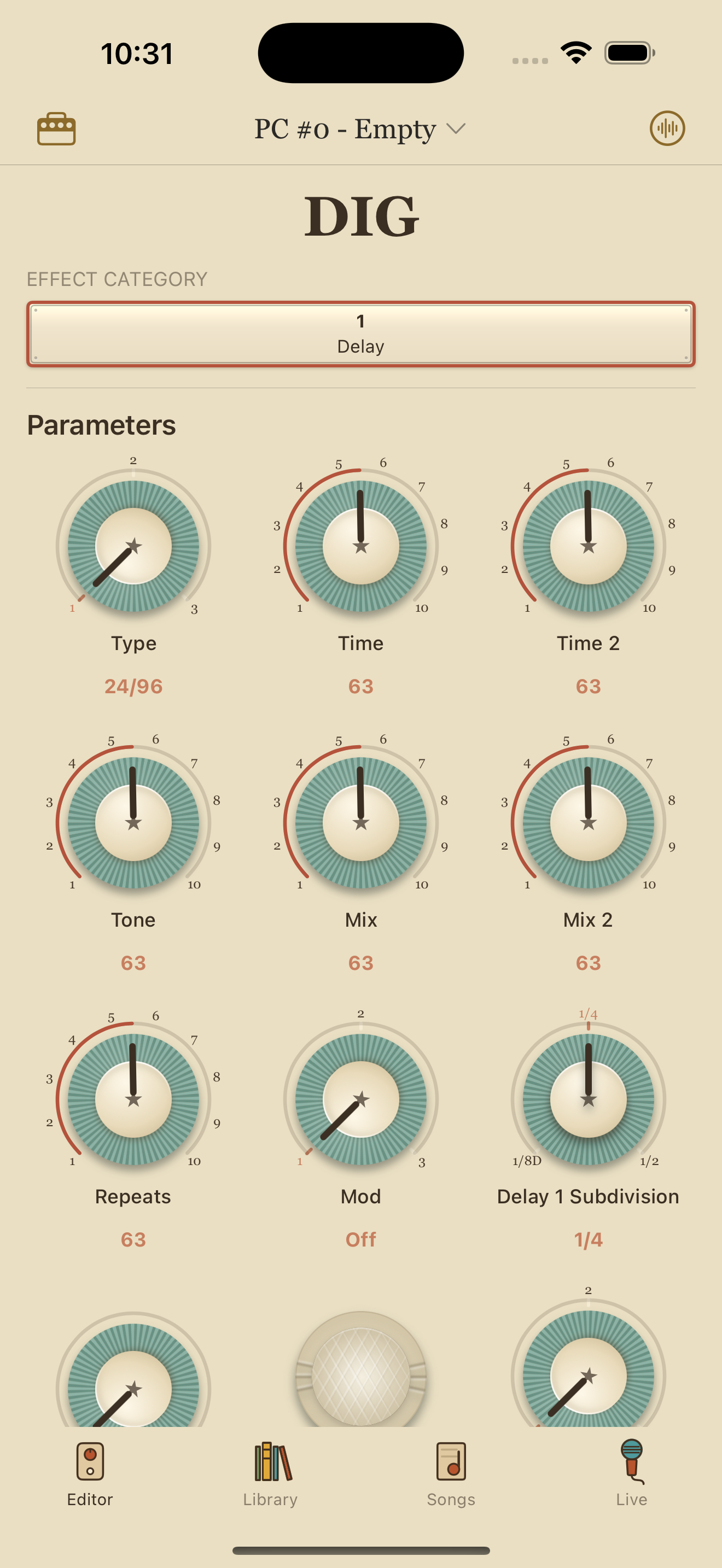 Strymon DIG on iPhone in PedalEditor