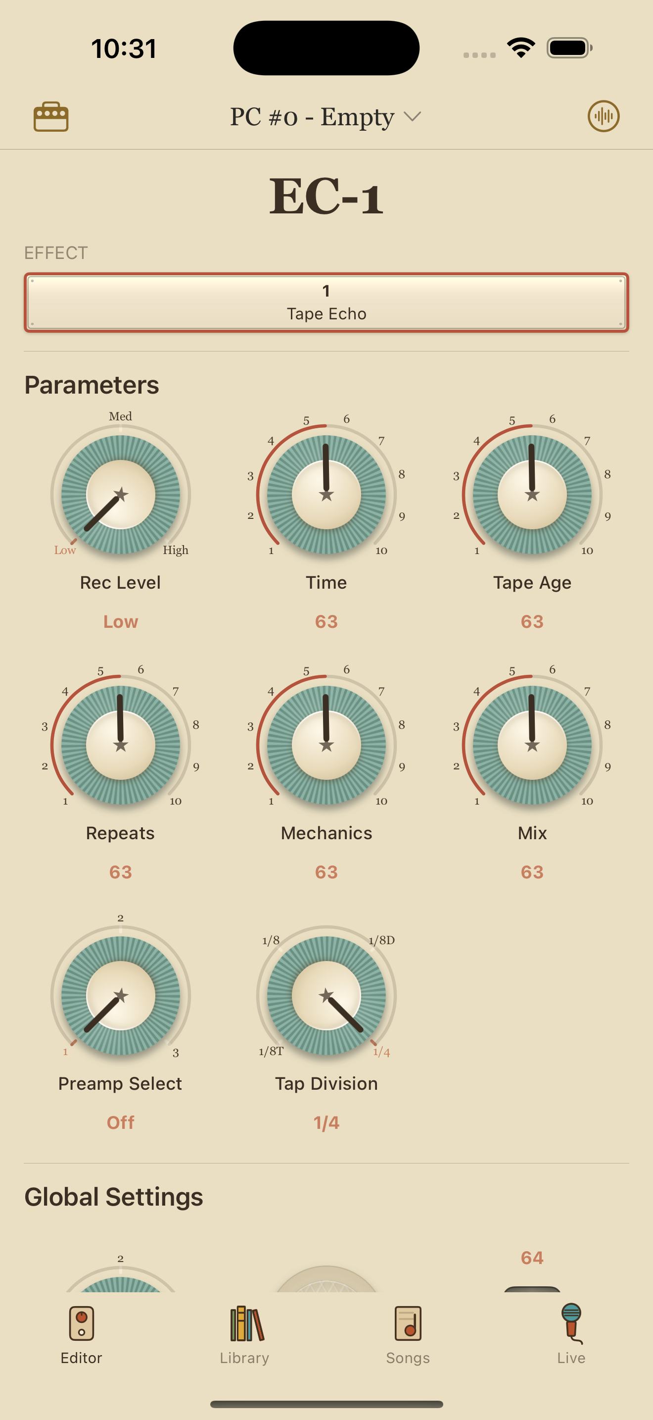 Strymon EC-1 on iPhone in PedalEditor
