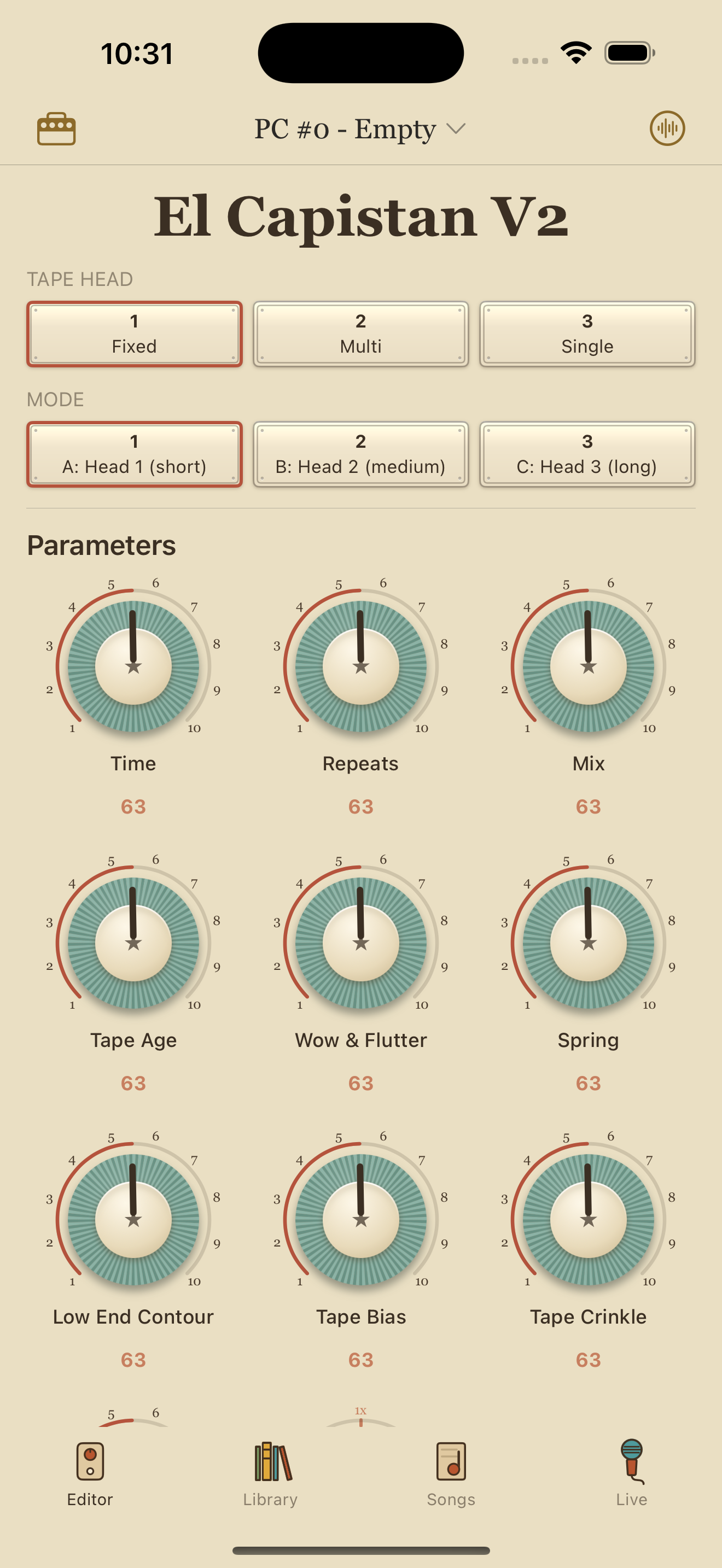 Strymon El Capistan V2 on iPhone in PedalEditor