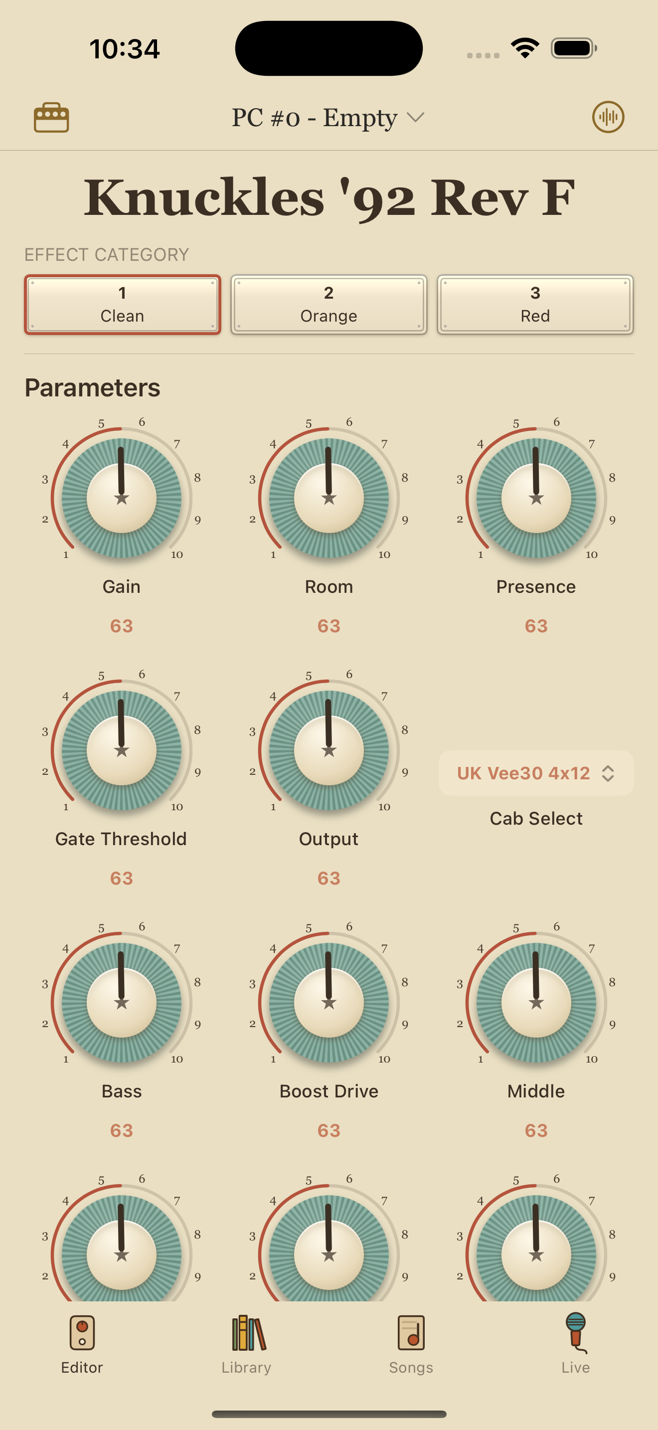 UAFX Knuckles '92 Rev F on iPhone in PedalEditor