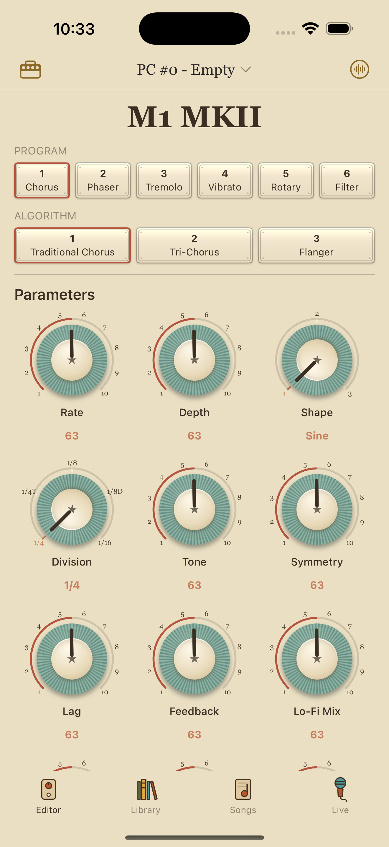 Walrus Audio M1 MkII on iPhone in PedalEditor