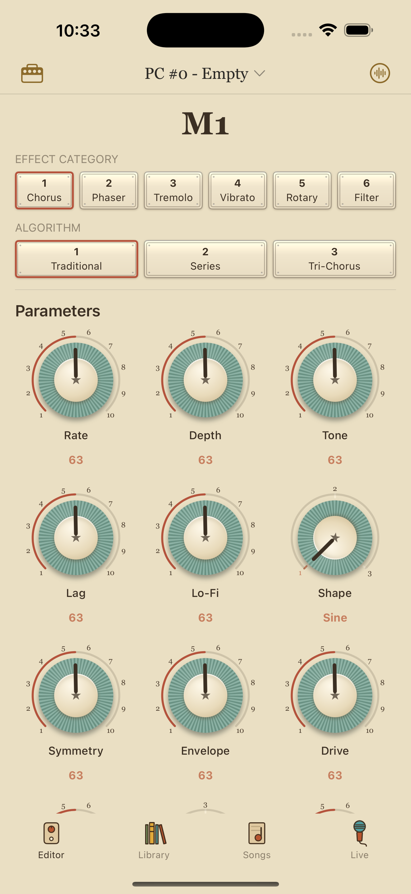 Walrus Audio M1 on iPhone in PedalEditor