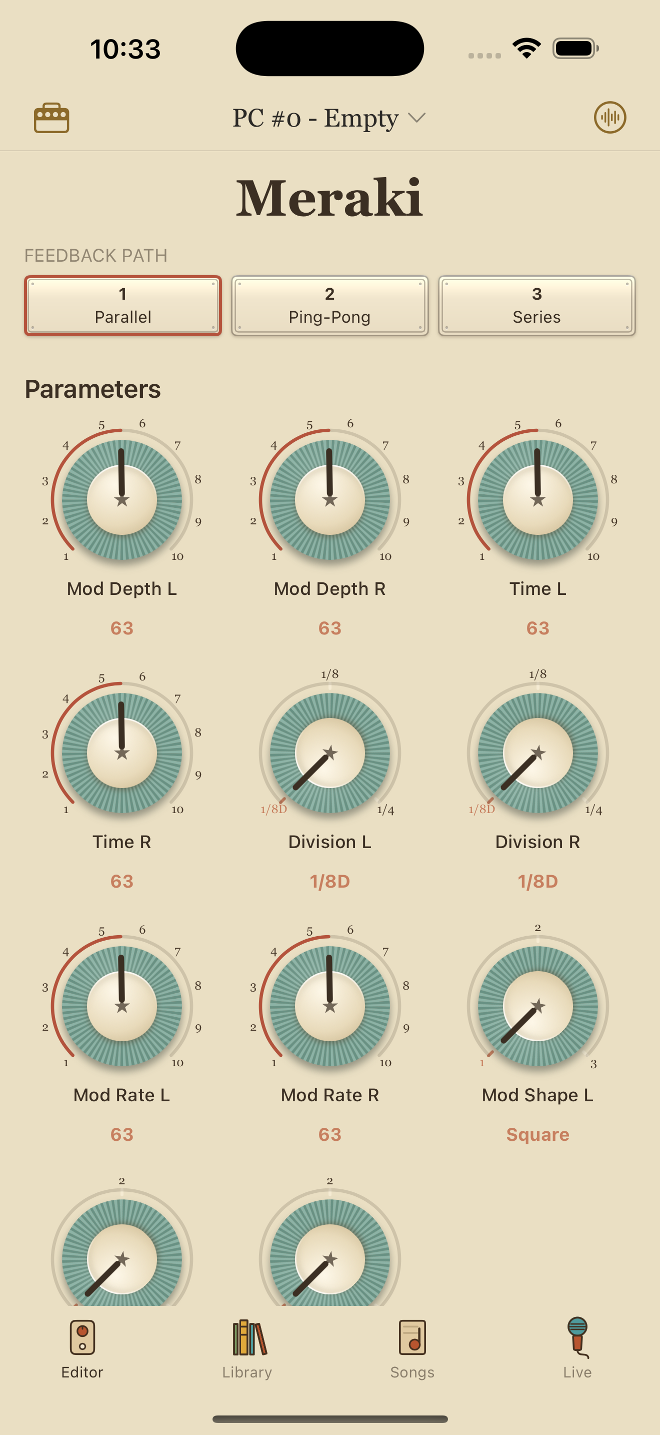 Walrus Audio Meraki on iPhone in PedalEditor