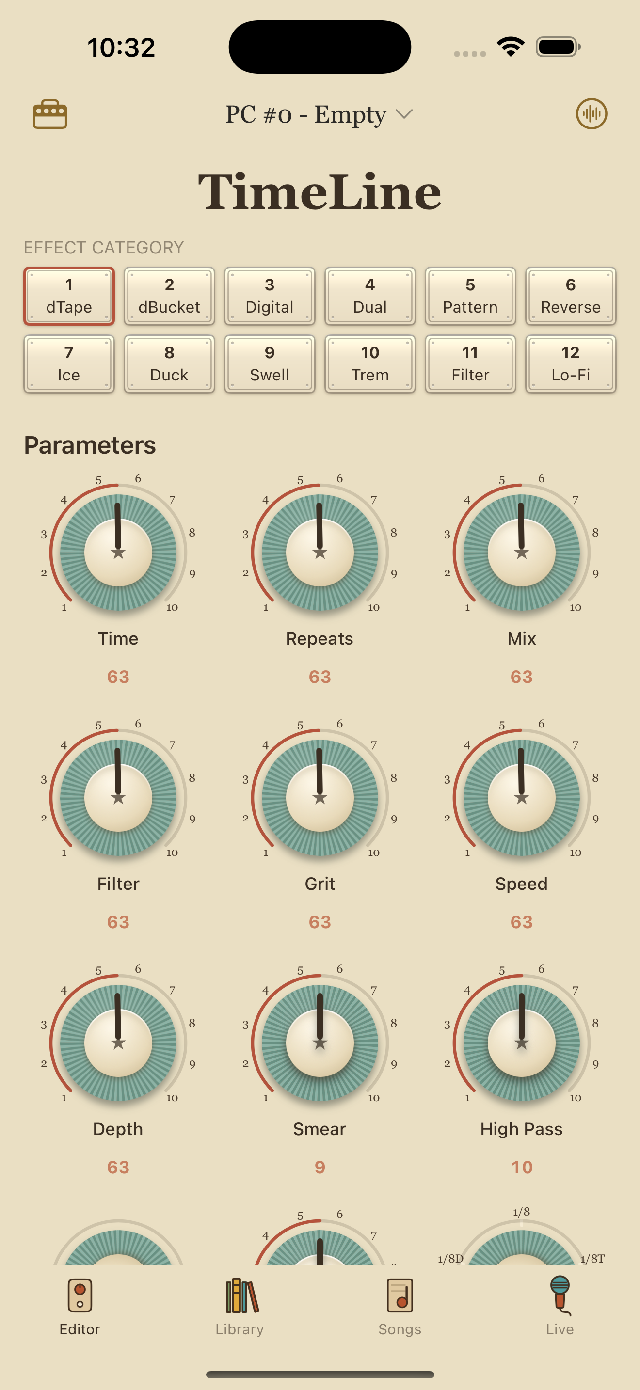 Strymon TimeLine on iPhone in PedalEditor